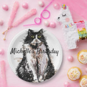 タキシードキャットスケッチアートバースデーパーティー紙プレート ペーパープレート (パーティー)