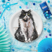 タキシードキャットスケッチアートバースデーパーティー紙プレート ペーパープレート (パーティー)