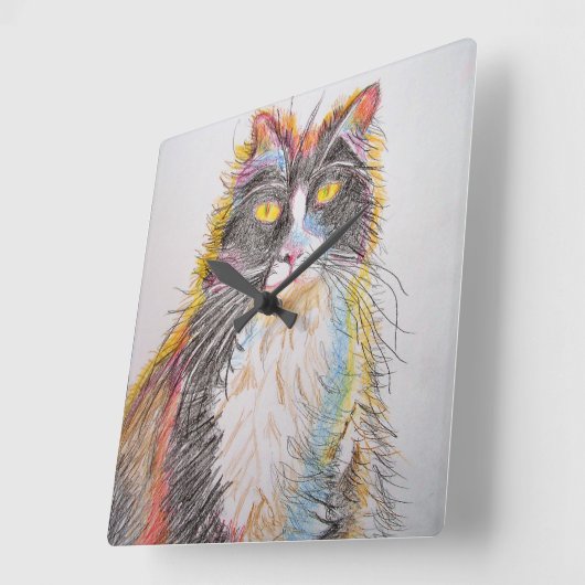 タキシードキャットスケッチイラストレーションアートウォールクロック スクエア壁時計 (傾斜)