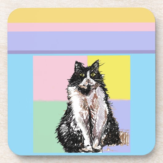 タキシードキャットパステルカラーズピンクガールズ名 コースター (正面)