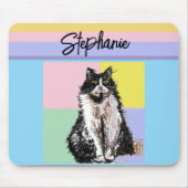 タキシードキャットパステルカラーズピンクガールズ名 マウスパッド (正面)