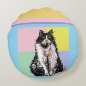 タキシードキャットパステルカラーズピンクガールズ名 ラウンドクッション (裏面)