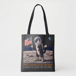 タキシードキャット宇宙飛行士 月面着陸 宇宙遊び レトロTシャツ トートバッグ