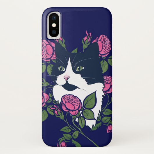 タキシードキャット牡丹フローラアートタキシーキャッツ Case-Mate iPhoneケース (裏面)