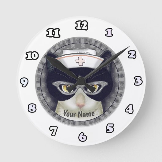 タキシードキャット看護師時計 ラウンド壁時計 (正面)