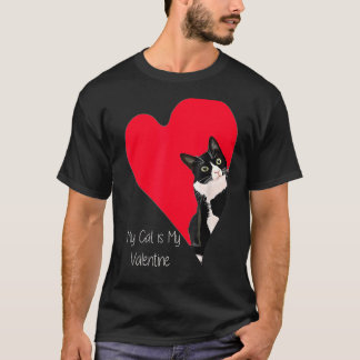タキシードキャット バレンタインハート 子猫と動物用 Tシャツ