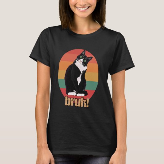 タキシードキャット レトロ サークル Bruh 母の日 父の日 Tシャツ (正面)