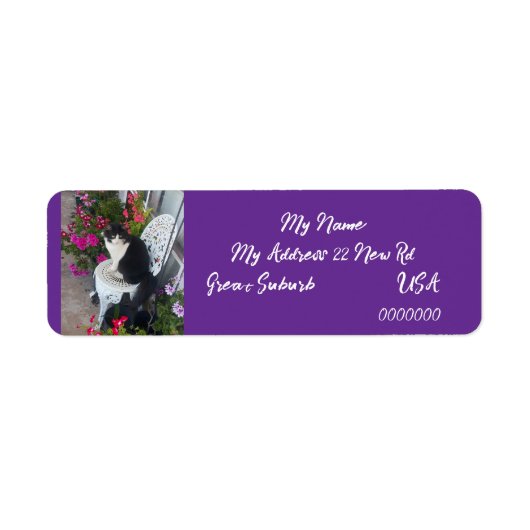 タキシードキャット 猫 アート 返信先ラベル 紫 ラベル (正面)