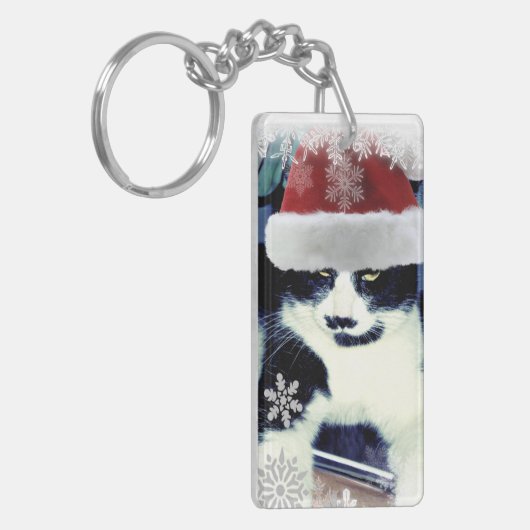 タキシードサンタ猫のクリスマスキーリング キーホルダー (正面左)