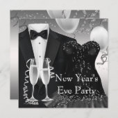 タキシードシャンパン紙吹雪ブラックタイパーティー 招待状 (正面/裏面)