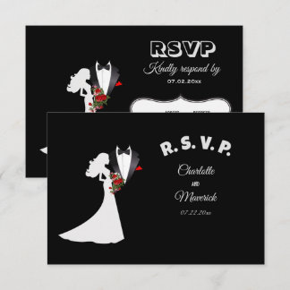 タキシードスーツ&ブライド結婚シルエット 出欠カード
