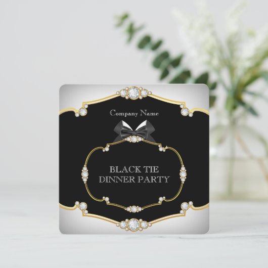タキシードブラックタイディナーパーティーホワイト金ゴールド2 招待状 (スタンド正面)
