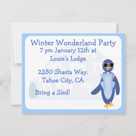 タキシードペンギンの冬のパーティー 招待状 (正面)