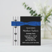 タキシードボウタイメンズブルーブラックバースデーパーティー 招待状 (スタンド正面)