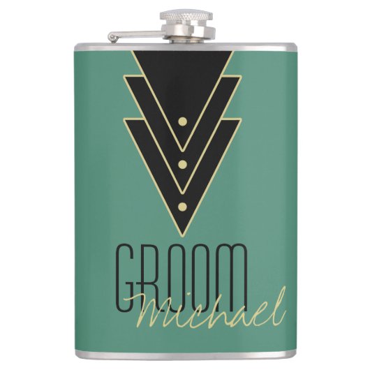 タキシードモダンアールデコ新郎 フラスク (正面)