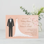 タキシード及びガウンの桜のカップルのブライダルシャワー 招待状 (スタンド正面)