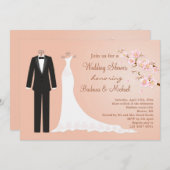 タキシード及びガウンの桜のカップルのブライダルシャワー 招待状 (正面/裏面)