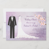 タキシード及びガウンの桜のカップルのブライダルシャワー 招待状 (正面)