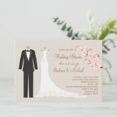 タキシード及びガウンの桜のカップルのブライダルシャワー 招待状 (スタンド正面)