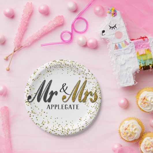 タキシード夫妻の金ゴールドパーソナライズされた婚礼 ペーパープレート (パーティー)