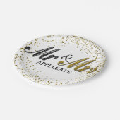 タキシード夫妻の金ゴールドパーソナライズされた婚礼 ペーパープレート (アングル)