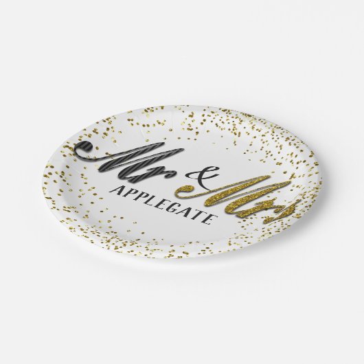 タキシード夫妻の金ゴールドパーソナライズされた婚礼 ペーパープレート (アングル)