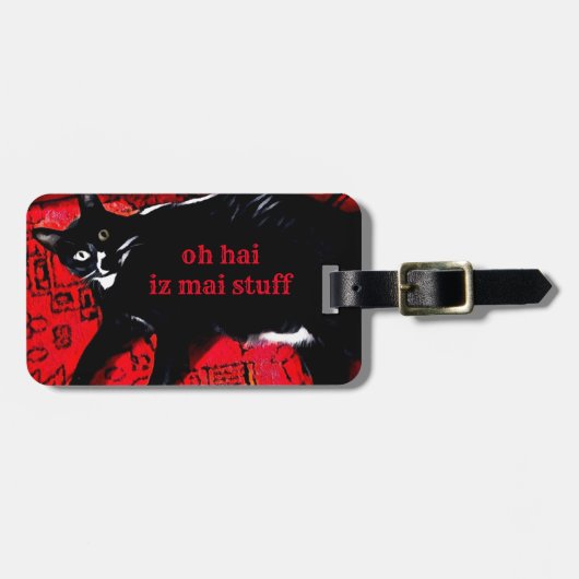 タキシード子猫オンレッドラグ ラゲッジタグ (正面横)