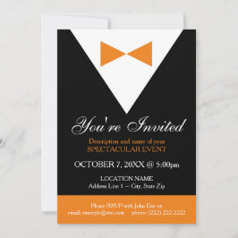 タキシード招待状|黒とオレンジのフォーマルパーティー 招待状