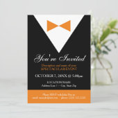 タキシード招待状|黒とオレンジのフォーマルパーティー 招待状 (スタンド正面)