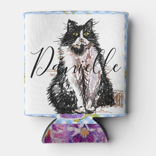 タキシード猫ありがとう白黒猫 缶クーラー (正面)