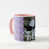 タキシード猫おもしろいハッピーバースデーフレンドMugパープル マグカップ (正面左)