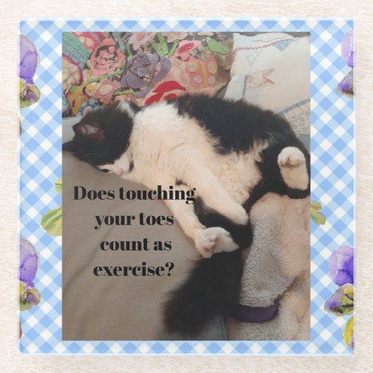 タキシード猫おもしろい引用文白黒猫ガールズ ガラスコースター (正面)