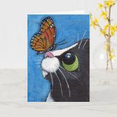 タキシード猫および提督の蝶 カード (黄色い花)