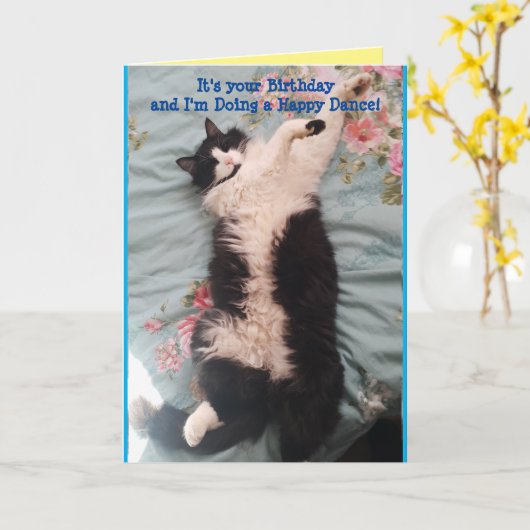 タキシード猫かわいいおもしろいハッピーダンス猫カード カード (黄色い花)