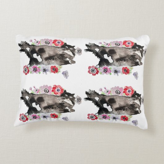 タキシード猫かわいいかわいらし花猫水色 アクセントクッション (裏面)