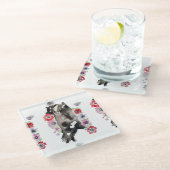 タキシード猫かわいいかわいらし花猫水色 ガラスコースター (アングル)