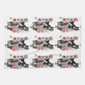 タキシード猫かわいいかわいらし花猫水色 キッチンタオル (横)