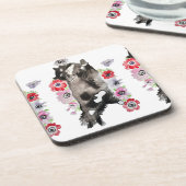 タキシード猫かわいいかわいらし花猫水色 コースター (左側)