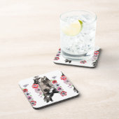 タキシード猫かわいいかわいらし花猫水色 コースター (右側)