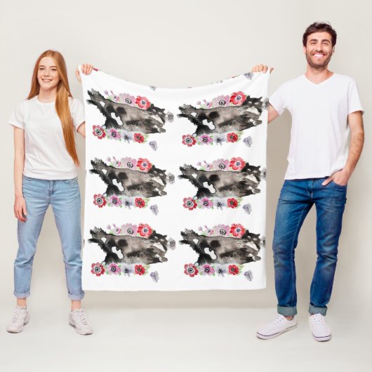 タキシード猫かわいいかわいらし花猫水色 フリースブランケット (インサイチュ)