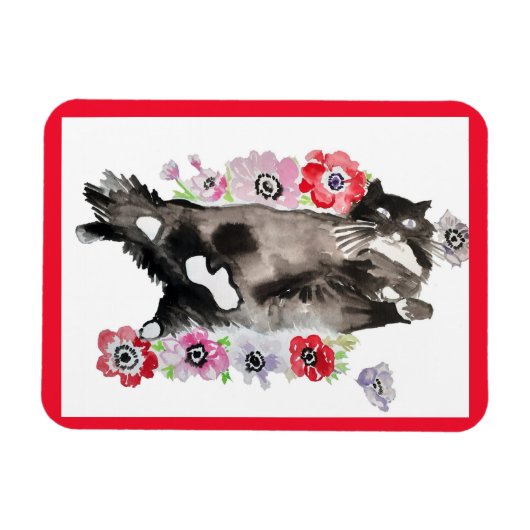 タキシード猫かわいいかわいらし花猫水色 マグネット (横)