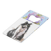 タキシード猫かわいいスケッチ白黒の猫 クレジットカード栓抜き (正面アングル)