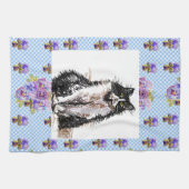 タキシード猫かわいいスケッチ白黒猫 キッチンタオル (横)