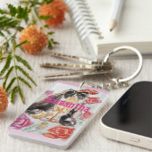 タキシード猫かわいいバラ花猫名バラ キーホルダー (正面右)