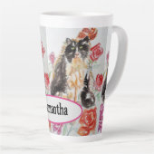 タキシード猫かわいいバラ花猫水彩バラ カフェラテマグ (右アングル)