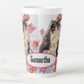 タキシード猫かわいいバラ花猫水彩バラ カフェラテマグ (正面)