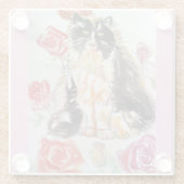 タキシード猫かわいいバラ花猫水彩バラ ガラスコースター (裏面)