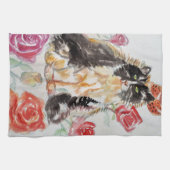 タキシード猫かわいいバラ花猫水彩バラ キッチンタオル (横)