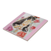 タキシード猫かわいいバラ花猫水彩バラ タイル (側面)