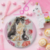 タキシード猫かわいいバラ花猫水彩バラ ペーパープレート (パーティー)